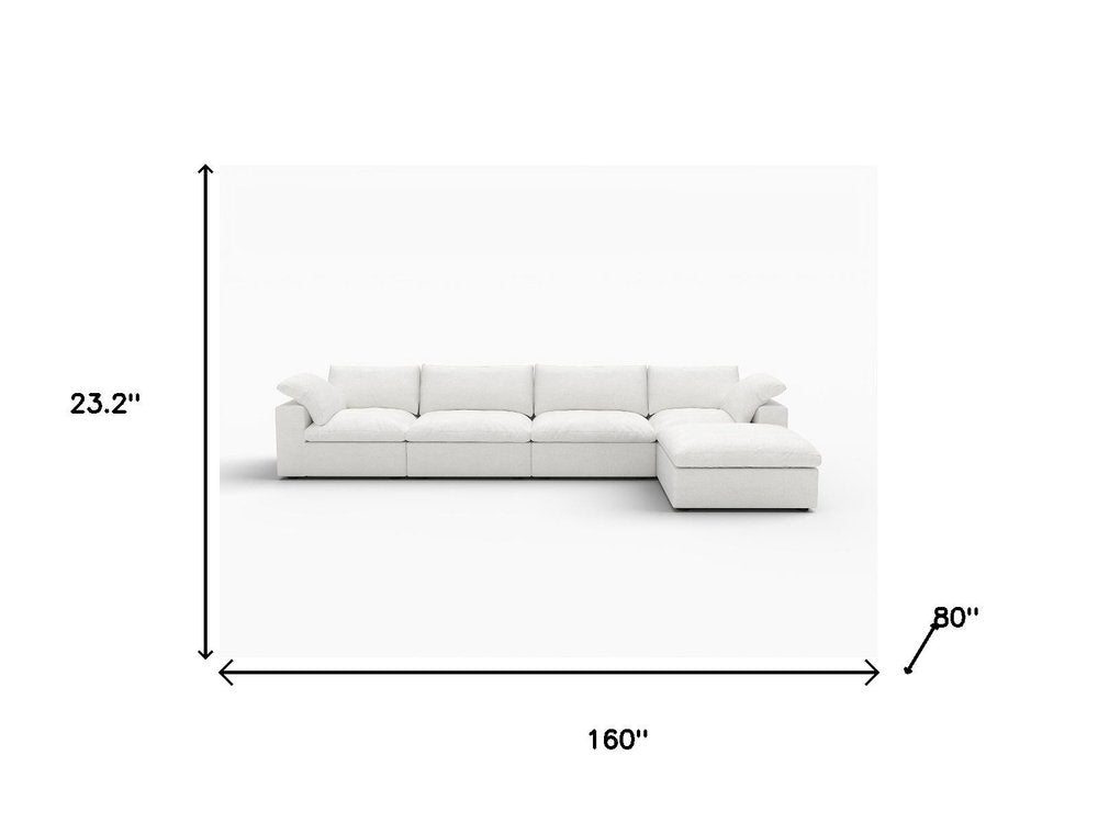 160" White Linen Blend Modular Universal Sofa With Ottoman And Storage