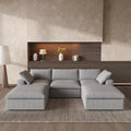 120" Light Gray Linen Blend Modular Universal Sofa With Ottoman And Storage