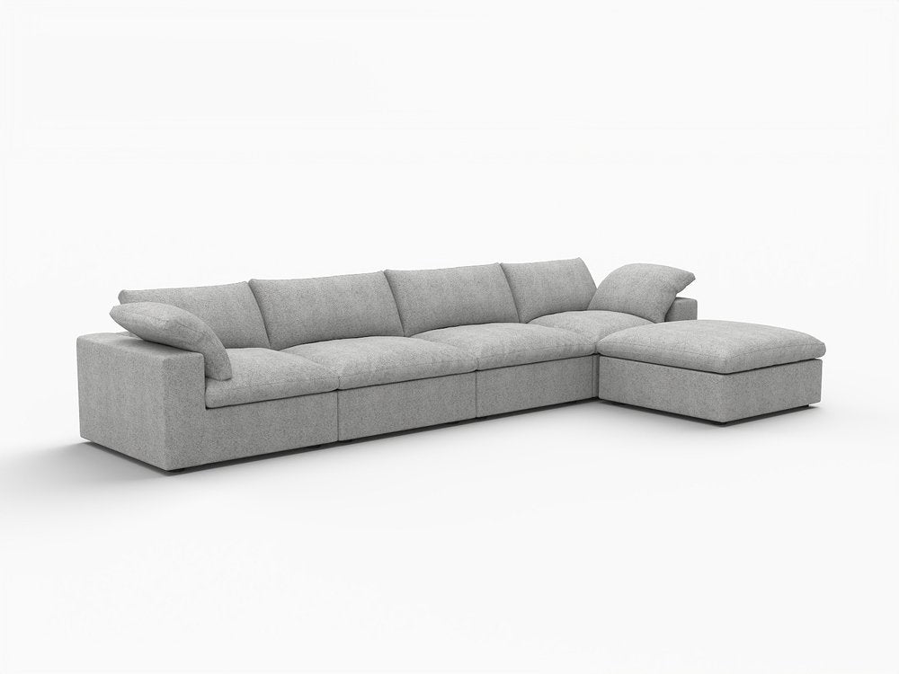 160" Light Gray Linen Blend Modular Universal Sofa With Ottoman And Storage