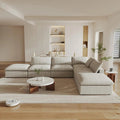 160" Khaki Linen Blend Modular Armless Sofa With Ottomans Toss Pillows And Storage
