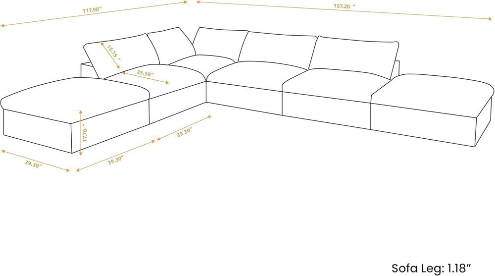 160" Khaki Linen Blend Modular Armless Sofa With Ottomans Toss Pillows And Storage