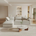 Khaki Linen Blend Modular L Shaped Four Piece Corner Sectional With Toss Pillows
