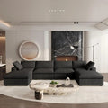 160" Black Linen Blend Modular Sofa With Ottomans Toss Pillows And Storage