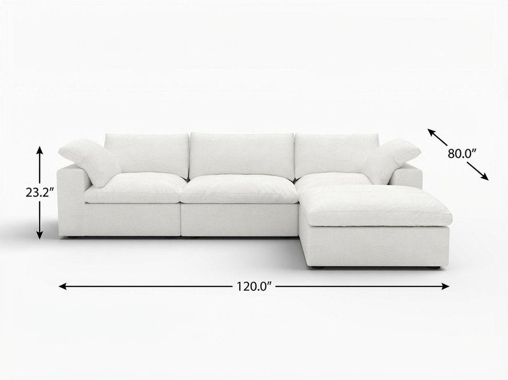 120" White Linen Blend Modular Universal Sofa With Ottoman And Storage