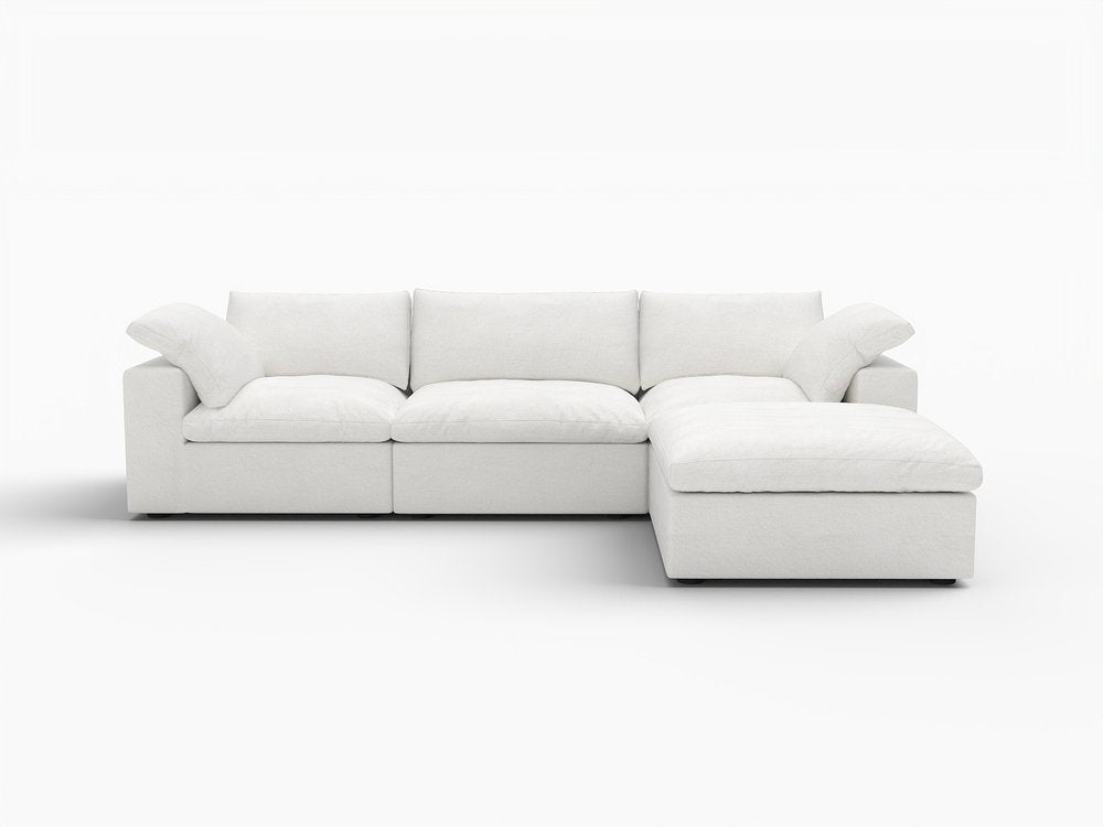 120" White Linen Blend Modular Universal Sofa With Ottoman And Storage
