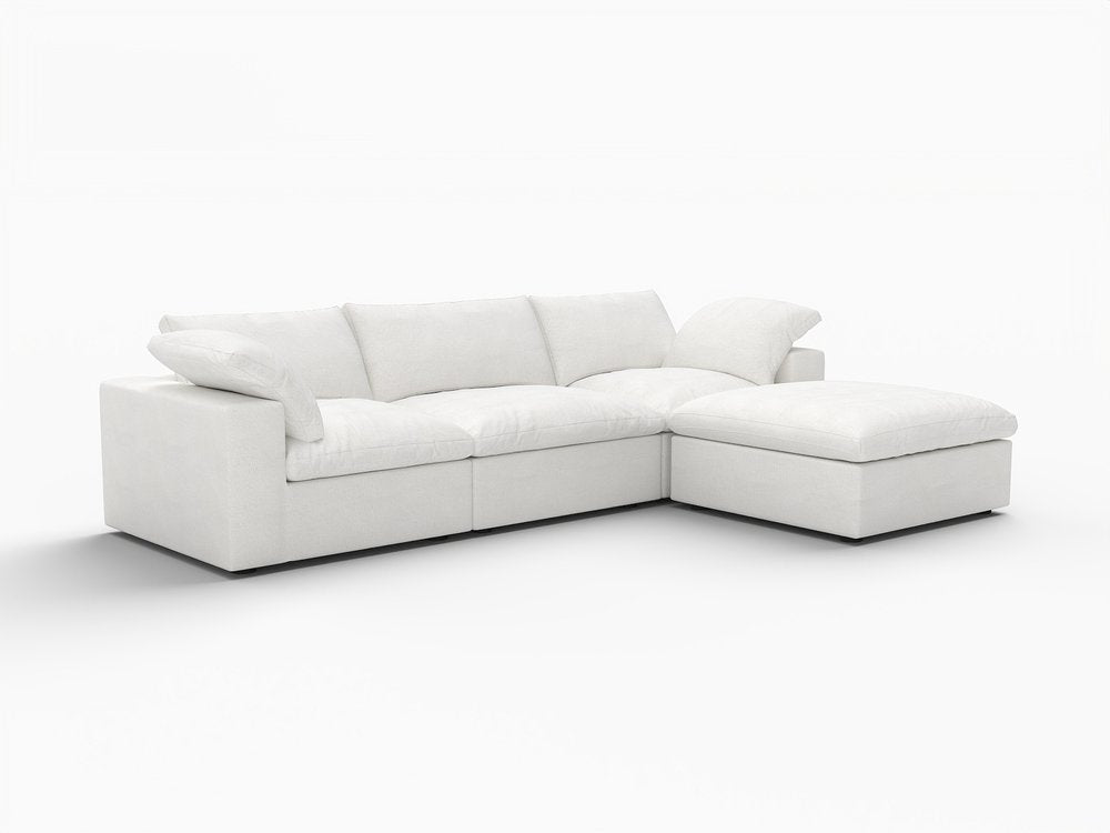 120" White Linen Blend Modular Universal Sofa With Ottoman And Storage