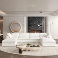 160" White Linen Blend Modular Sofa With Ottomans Toss Pillows And Storage