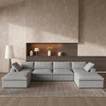 160" Light Gray Linen Blend Modular Sofa With Ottomans Toss Pillows And Storage