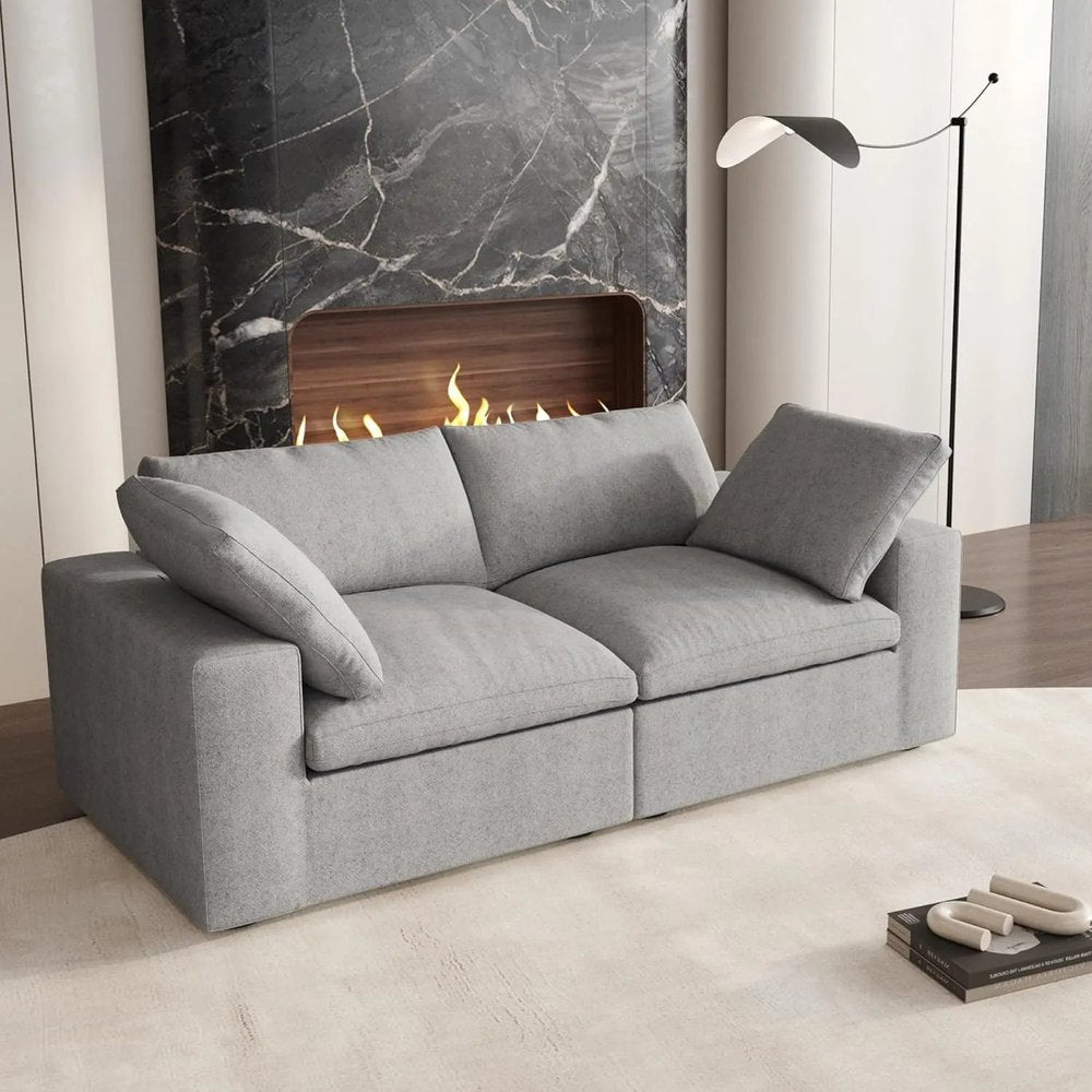 80" Light Gray and Black Linen Blend Modular Loveseat