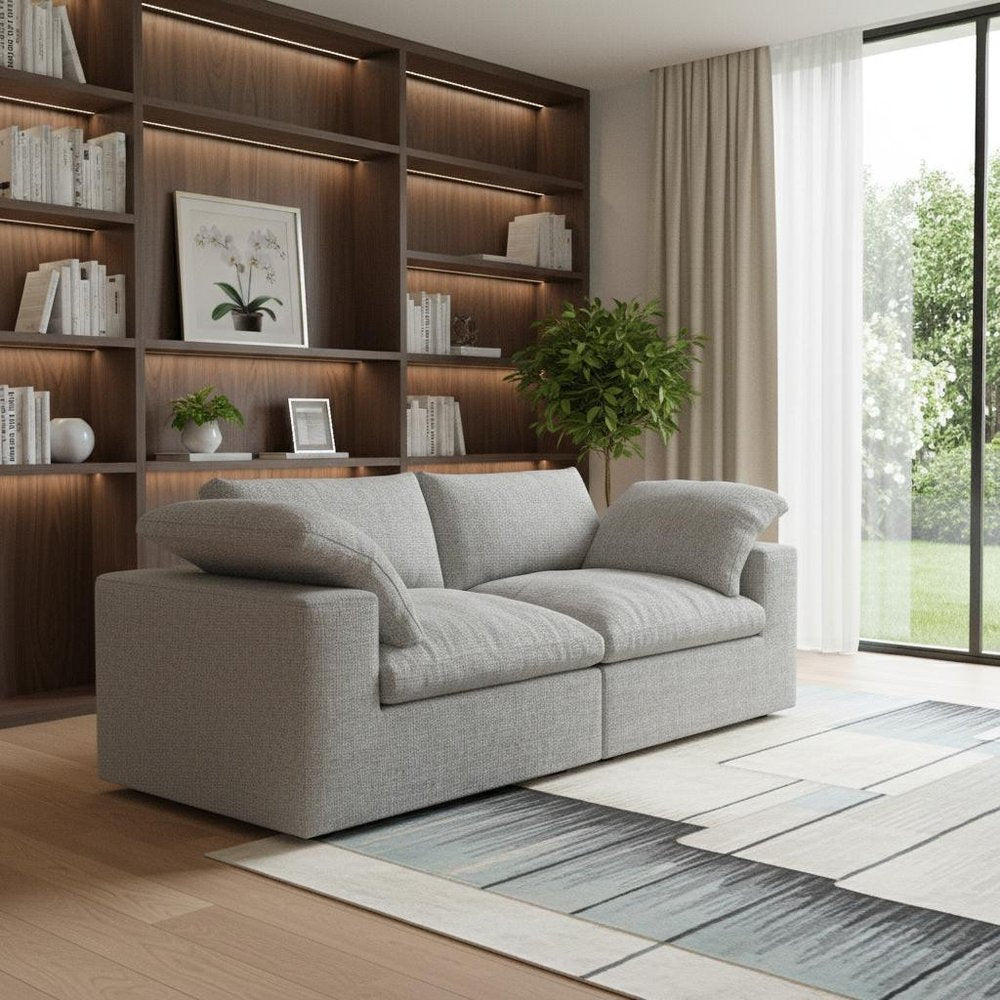 80" Light Gray and Black Linen Blend Modular Loveseat