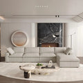 160" Khaki Linen Blend Modular Sofa With Ottoman And Toss Pillows