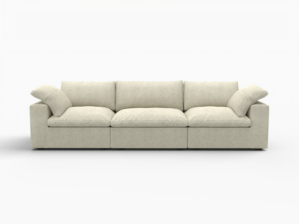 120" Khaki Linen Blend Modular Sofa With Toss Pillows