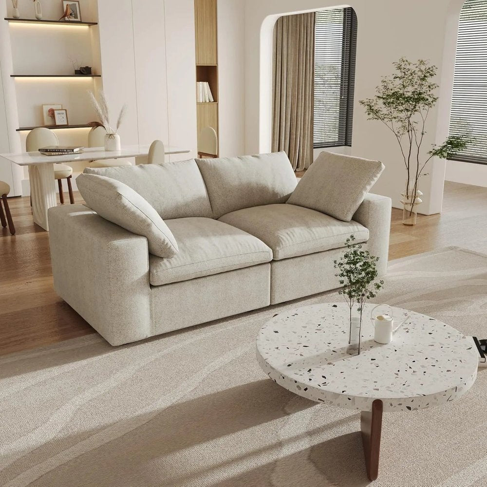 80" Khaki Linen Blend Modular Loveseat