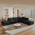 160" Black Linen Blend Modular Armless Sofa With Ottomans And Storage
