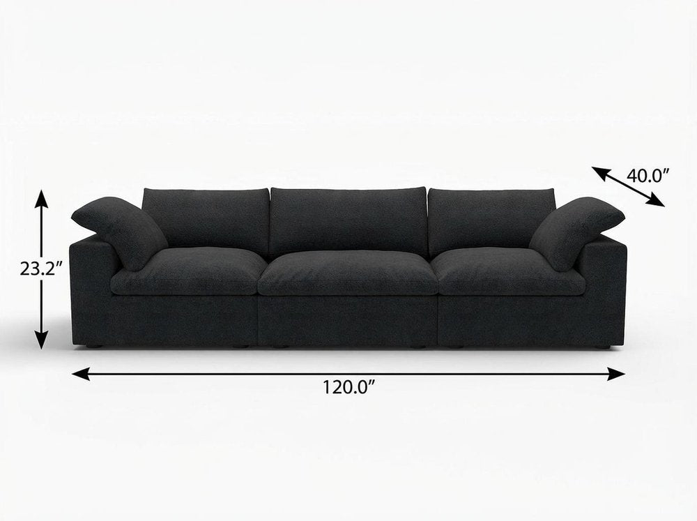 120" Black Linen Blend Modular Sofa With Toss Pillows