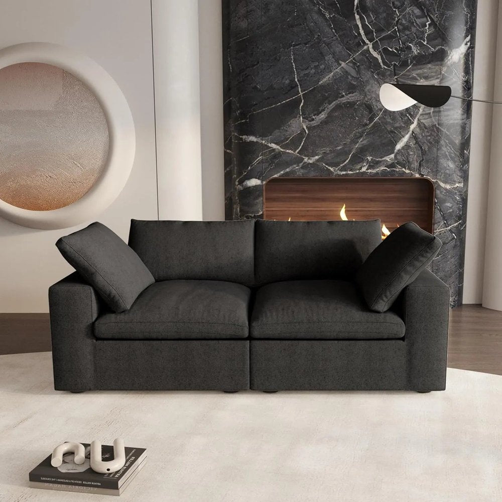 80" Black Linen Blend Modular Loveseat