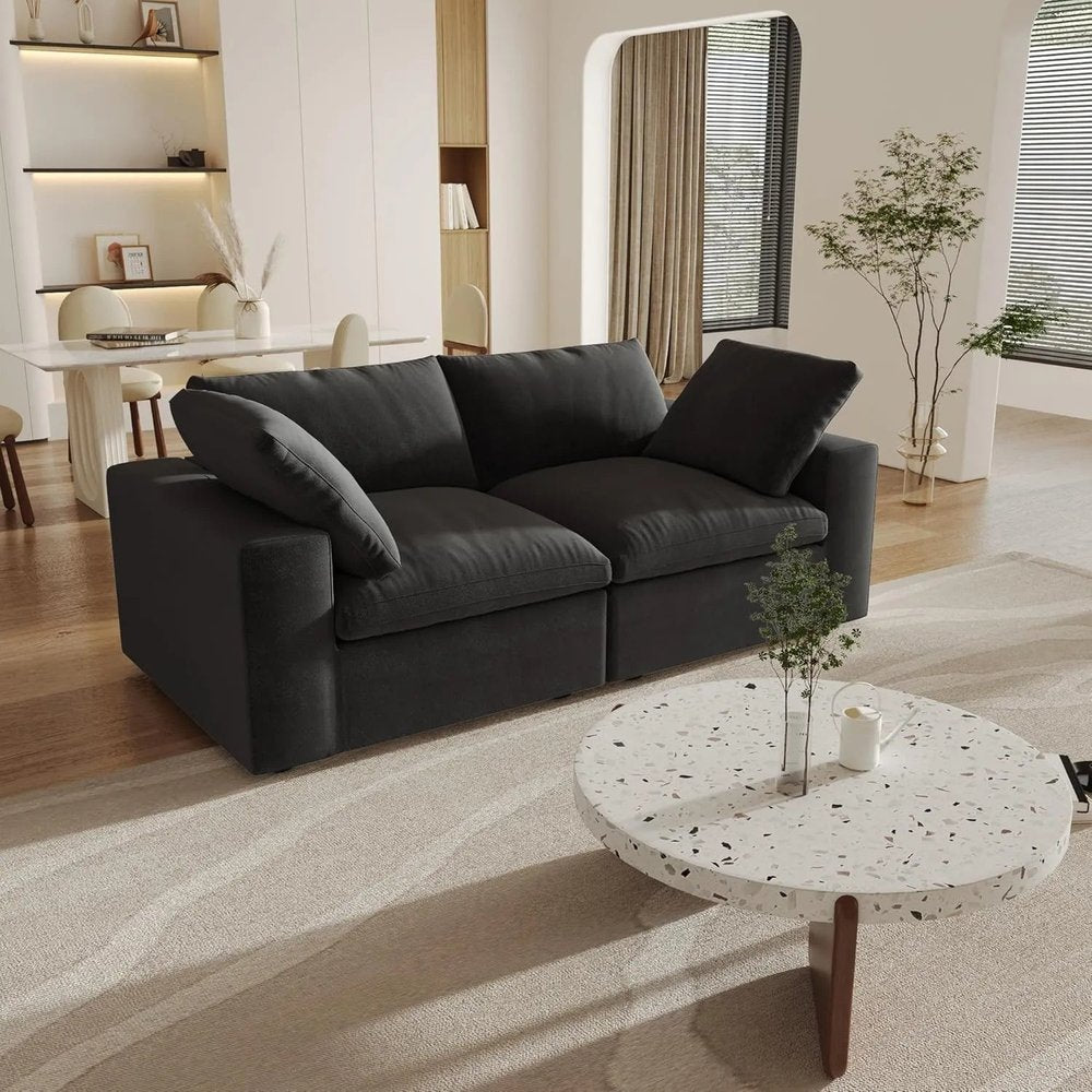 80" Black Linen Blend Modular Loveseat