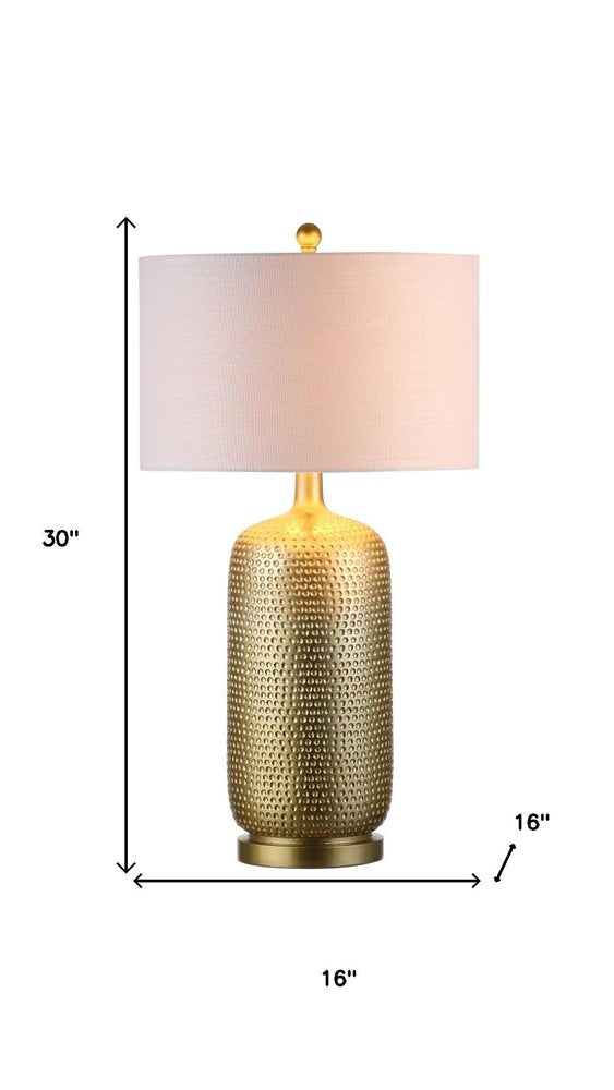 30" Gold Round Table Lamp With Drum Shade