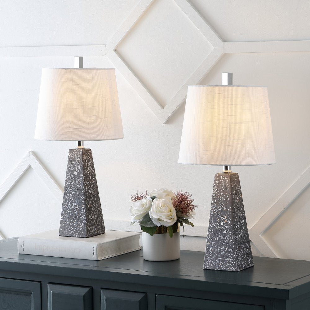 Set of Two 21" Gray Geometric Table Lamps With Empire Shades