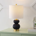 20" Navy Blue And Gold Gourd Table Lamp With Drum Shade