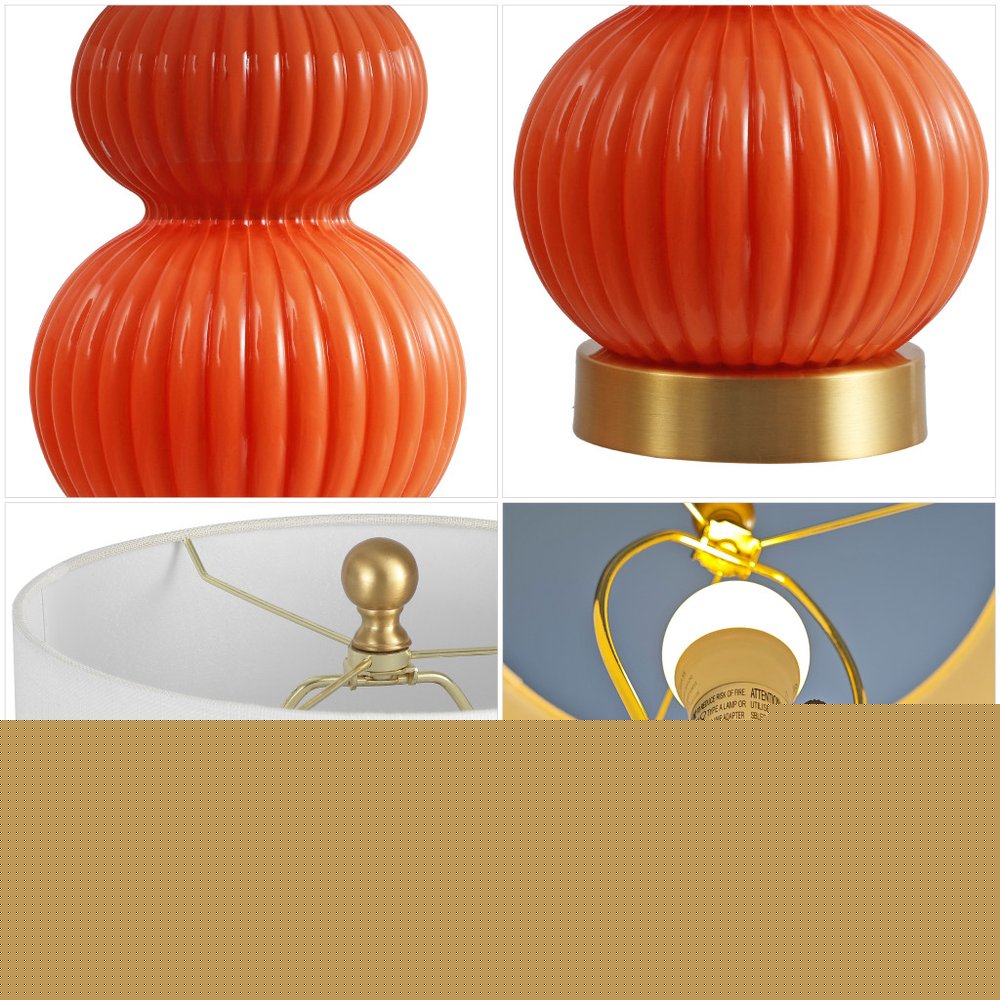 20" Gold Gourd Table Lamp With Drum Shade