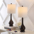 Set of Two 24" Antiqued Bronze Gourd Table Lamps With Drum Shades
