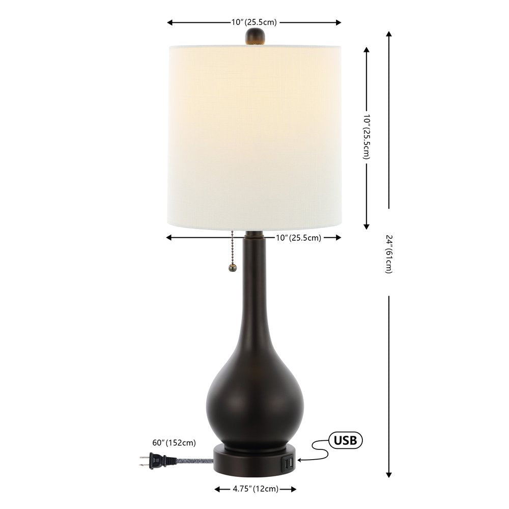Set of Two 24" Antiqued Bronze Gourd Table Lamps With Drum Shades