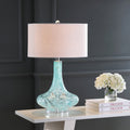 29" Light Blue And Clear Teardrop Glass Table Lamp With Drum Shade