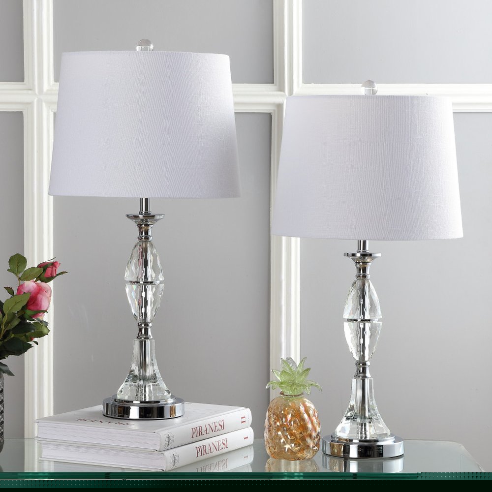 Set of Two 26" Clear And Silver Novelty Table Lamps With Drum Shades