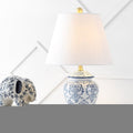 22" White Blue And Gold Urn Table Lamp With Empire Shade