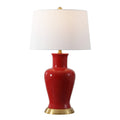 29" Red And Gold Urn Table Lamp With Drum Shade