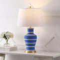 29" Blue Gold And Beige Urn Bedside Lamp With Empire Shade