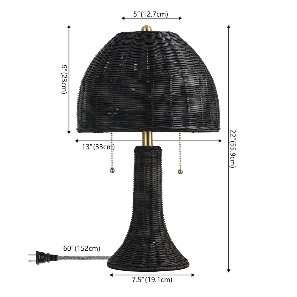 22" Black Round Bedside Lamp With Dome Shade