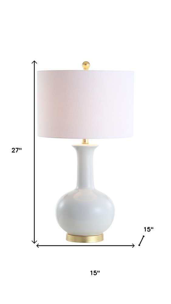 27" White And Gold Novelty Table Lamp With Drum Shade