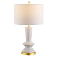 27" White And Gold Geometric Table Lamp With Drum Shade