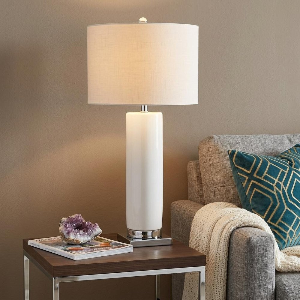 32" Silver Novelty Table Lamp LED With Drum Shade