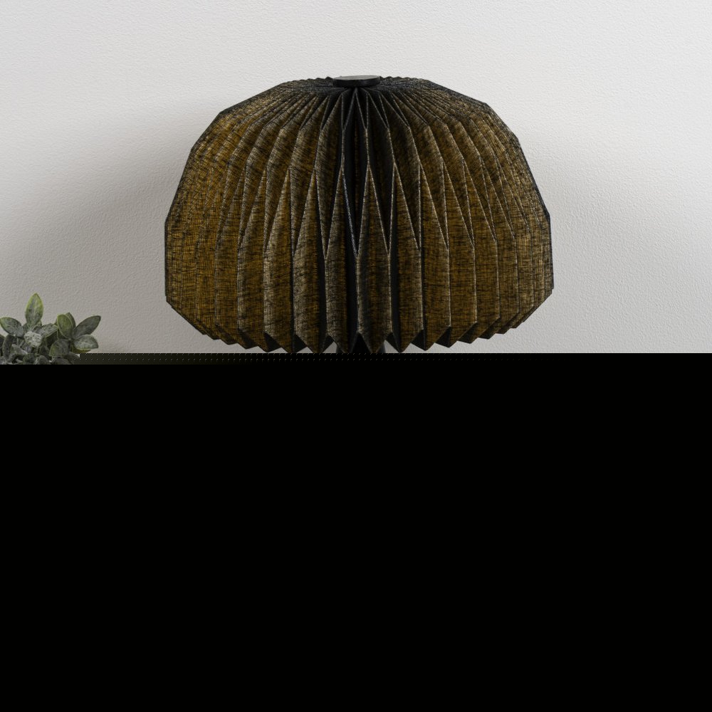 16" Black Ribbed Geometric Bedside Lamp With Dome Shade