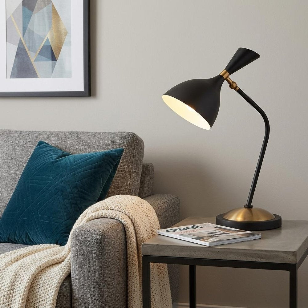 22" Black Table Lamp LED With Bell Shade