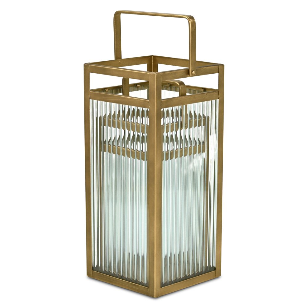 Set of Two Gold Metal Floor Lantern Candle Holders