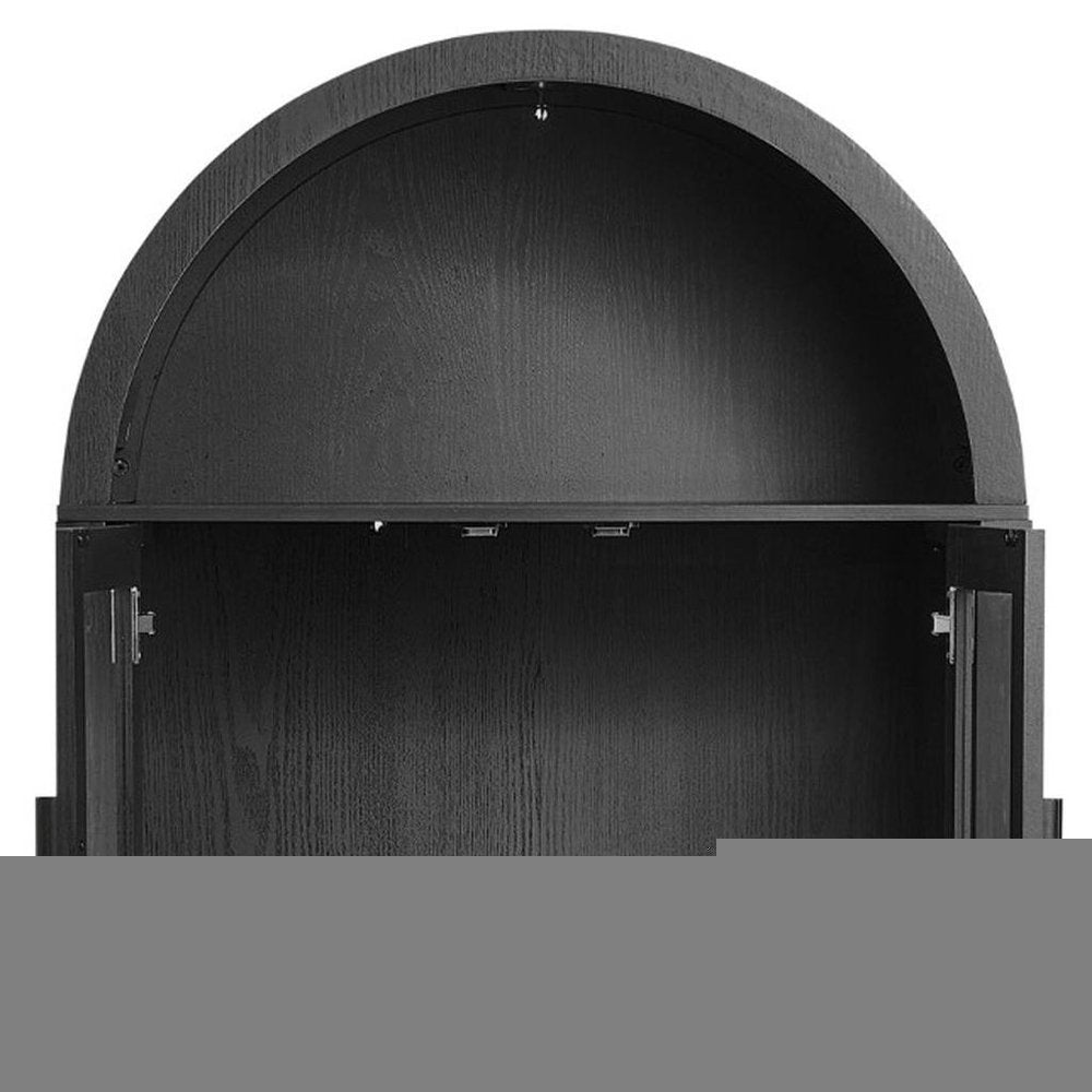 30" Black Wood Oval Accent Cabinet With Two Doors