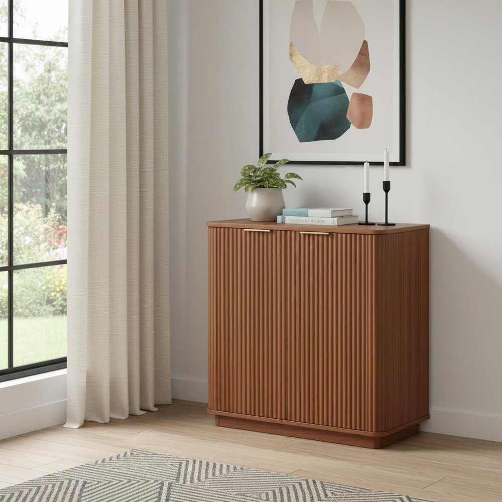 32" Brown Wood Accent Cabinet With Two Doors