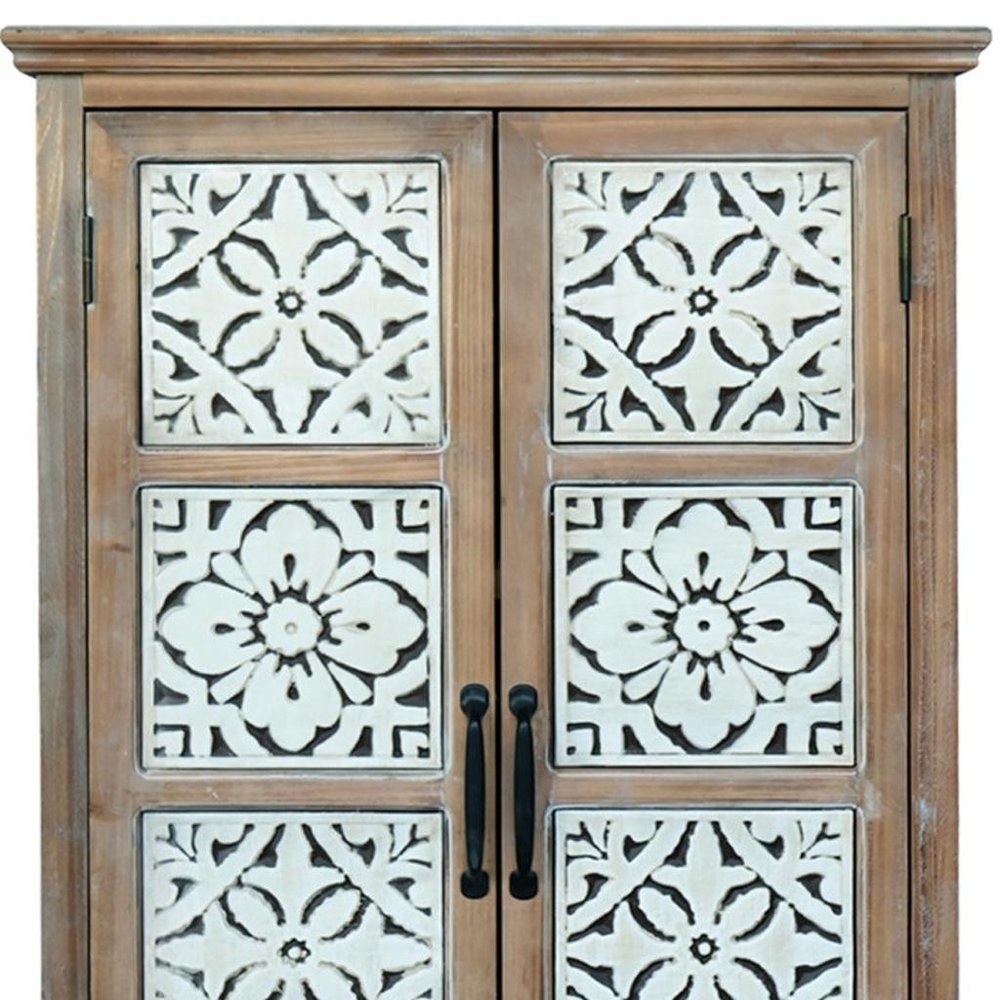 28" Brown Wood Accent Cabinet With Two Doors And One Drawer