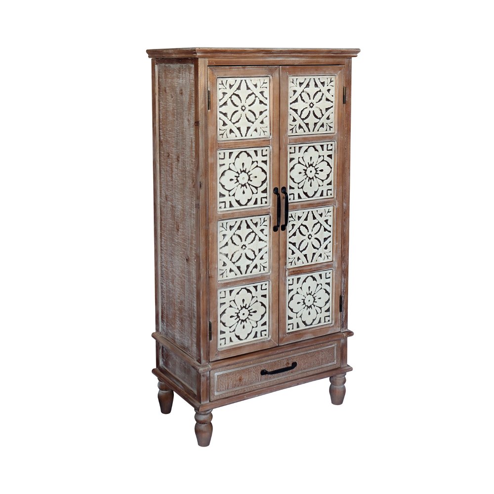 28" Brown Wood Accent Cabinet With Two Doors And One Drawer