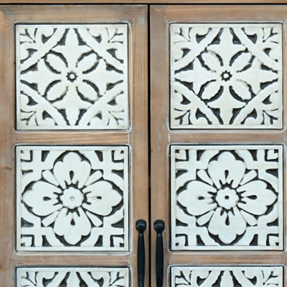 28" Brown Wood Accent Cabinet With Two Doors And One Drawer