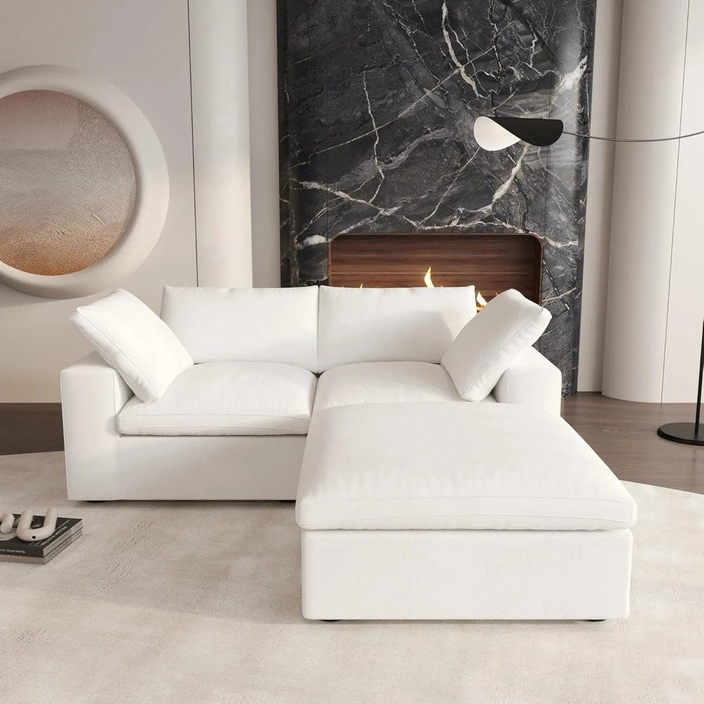 80" White and Black Linen Blend Modular Loveseat With Storage