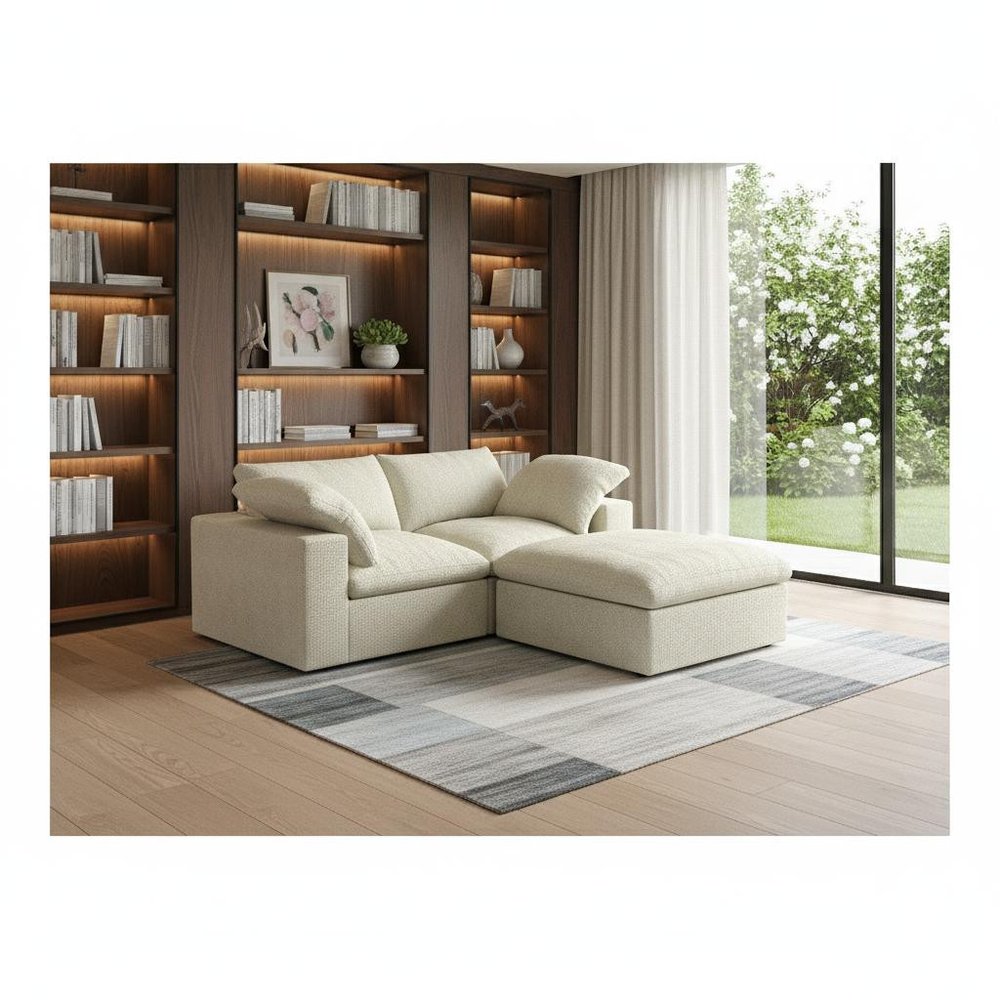 80" White and Black Linen Blend Modular Loveseat With Storage