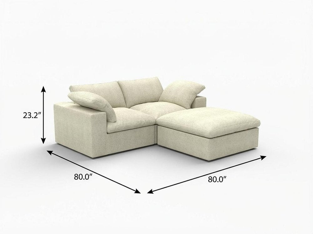 80" White and Black Linen Blend Modular Loveseat With Storage