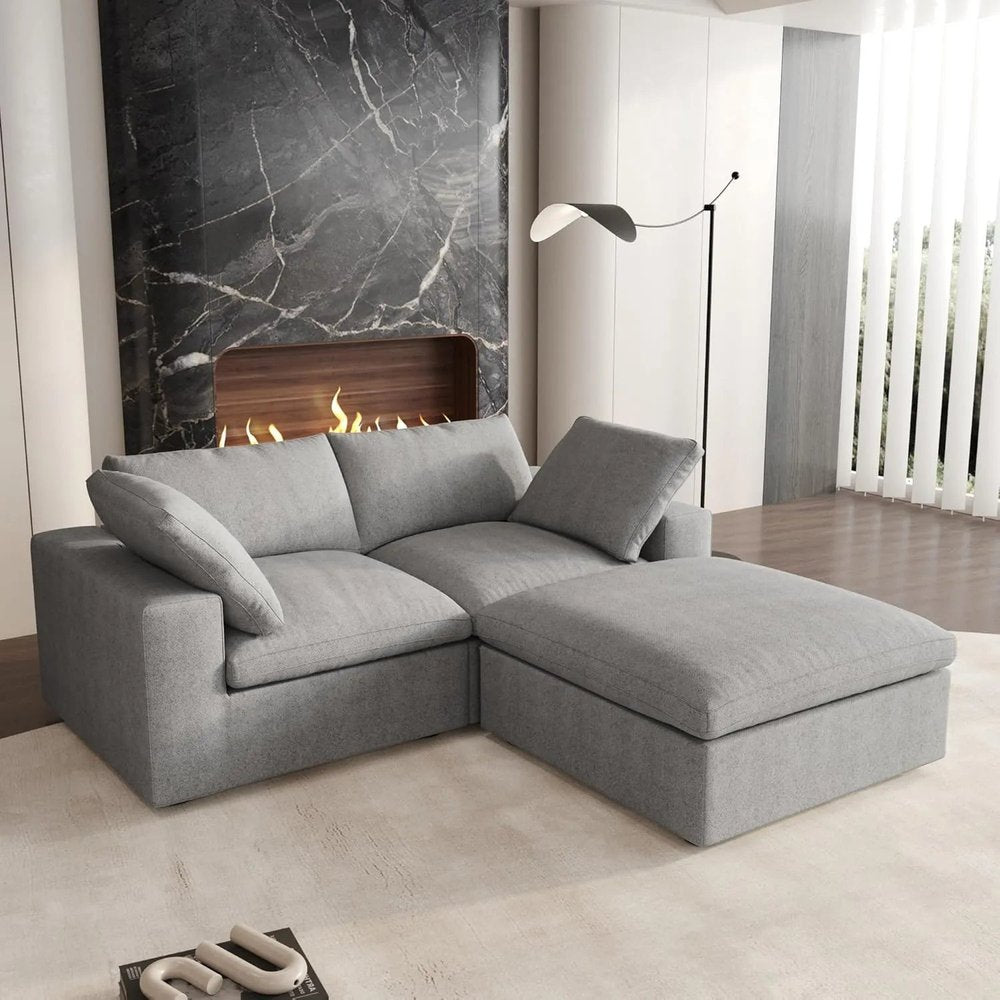 Light Gray Linen Blend Modular L Shaped Three Piece Corner Sectional