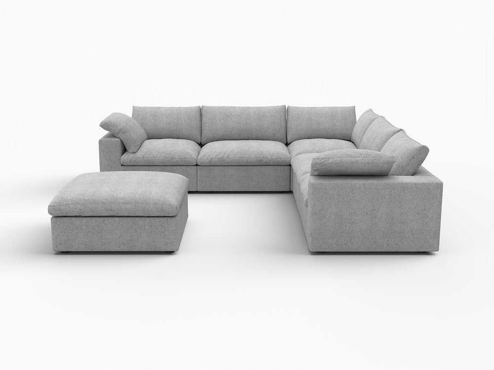Light Gray Linen Blend Modular L Shaped Six Piece Corner Sectional