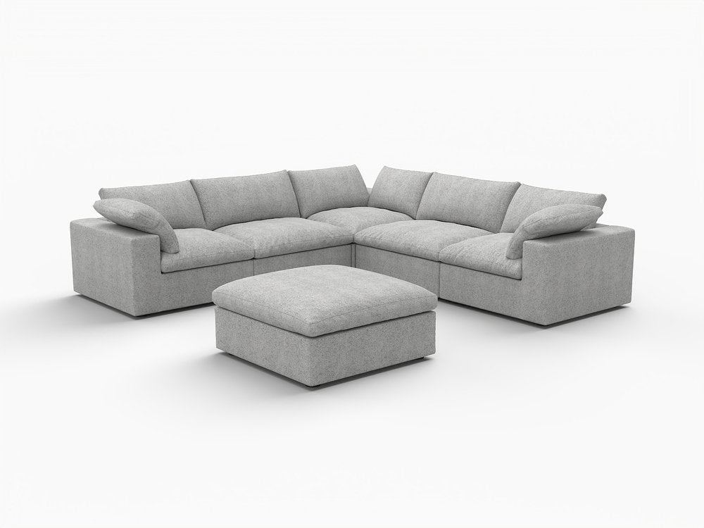 Light Gray Linen Blend Modular L Shaped Six Piece Corner Sectional
